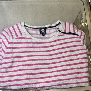 Jones New York Pink and White Striped Sleeve Tee